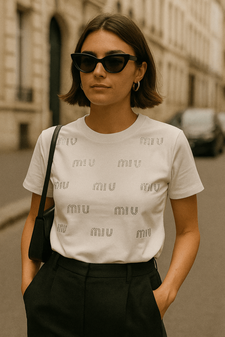 Miu Miu Embellished Logo white T-shirt - Image 1