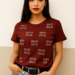Miu Miu Embellished red T-shirt chocolate