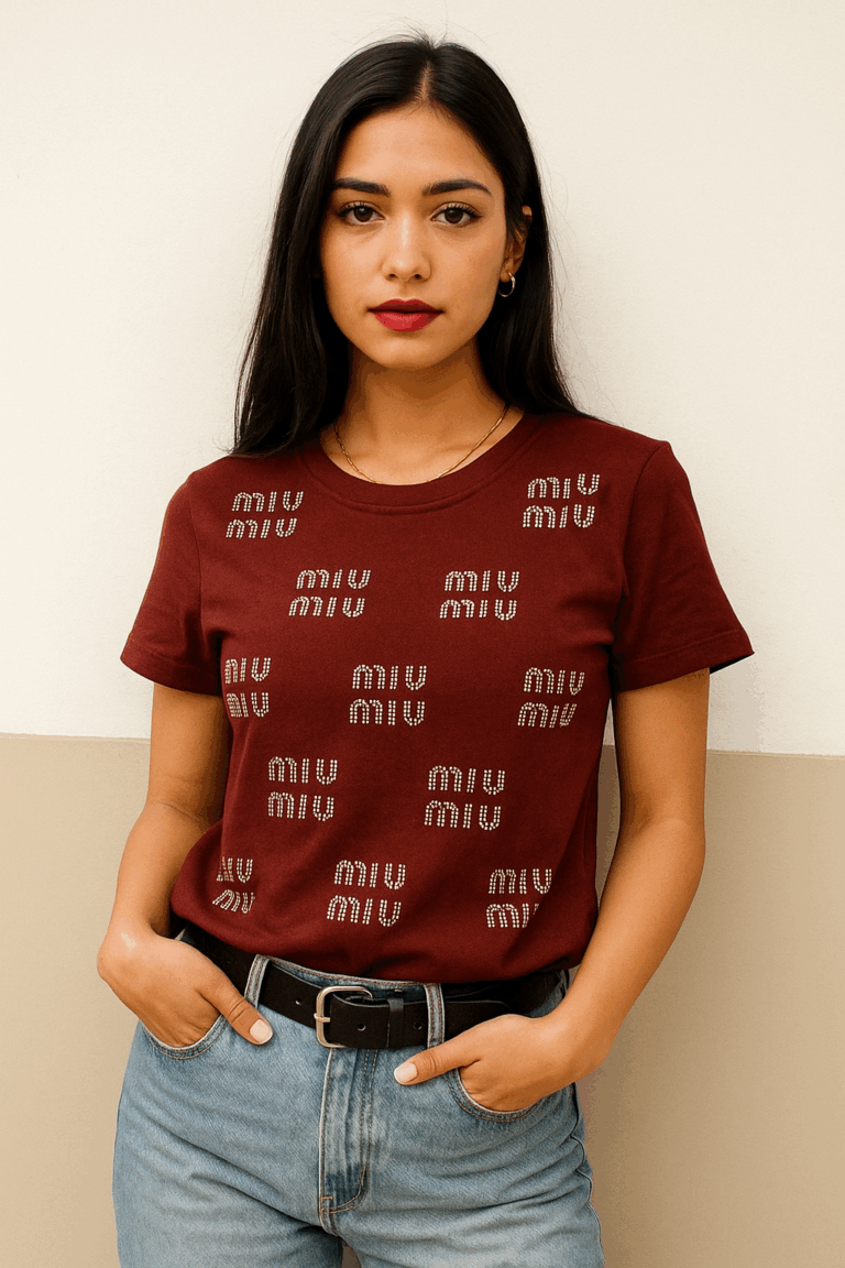 Miu Miu Embellished red T-shirt chocolate - Image 1