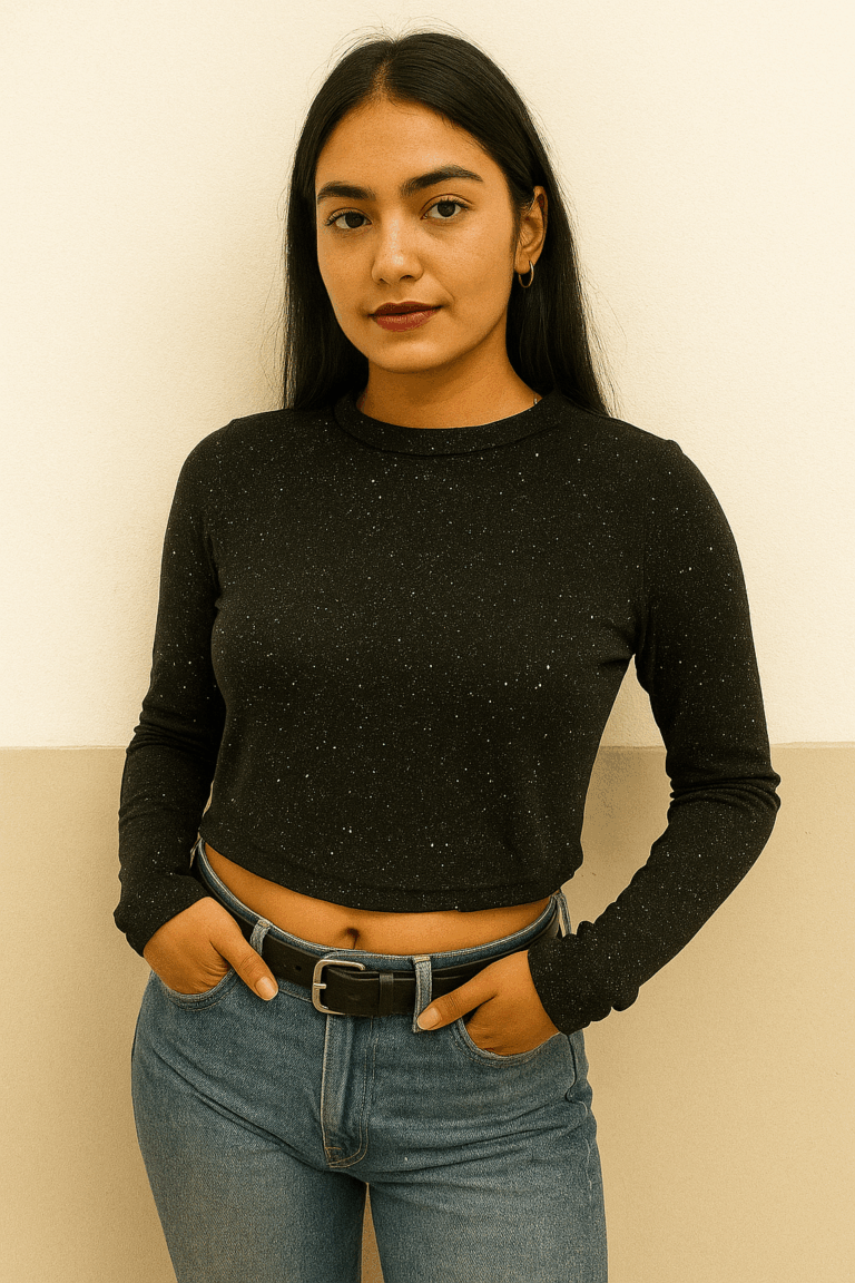 Sparkle Knit Cropped Long-Sleeve Top - Image 1