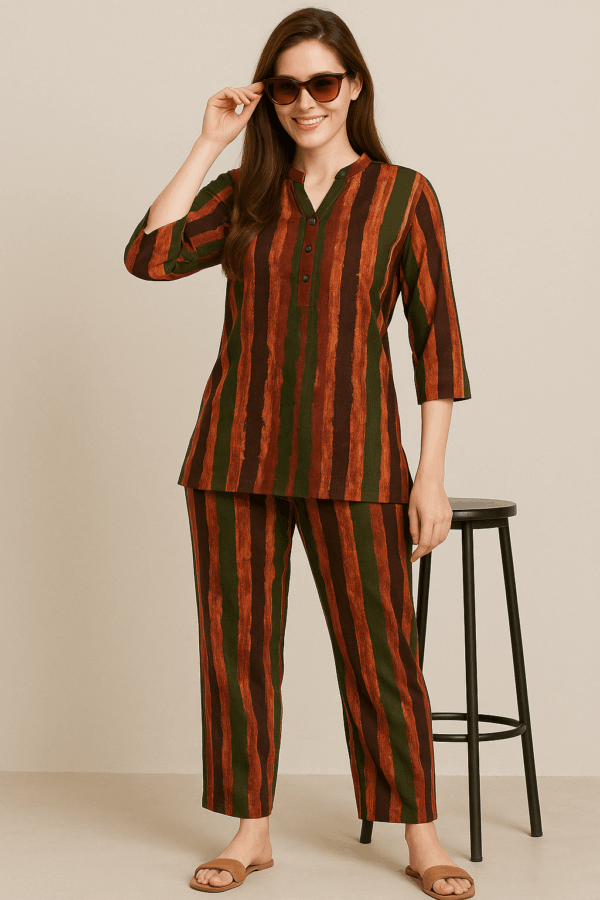 Rust & Olive Striped Co-Ord Set