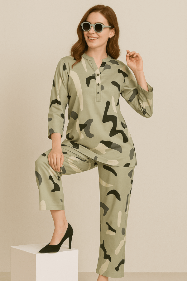 Olive Abstract Print Co-ord Set