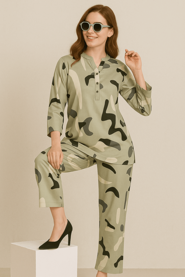 Olive Abstract Print Co-ord Set - Image 1
