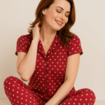 Cherry Red Heart Print Nightsuit