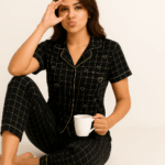 Women's Black Plaid Heart Print Pajama Set