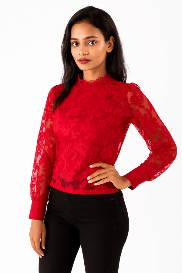 Sheer Floral Lace High Neck top