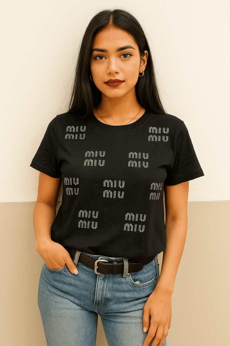 Miu Miu Embellished black Logo T-shirt - Image 1