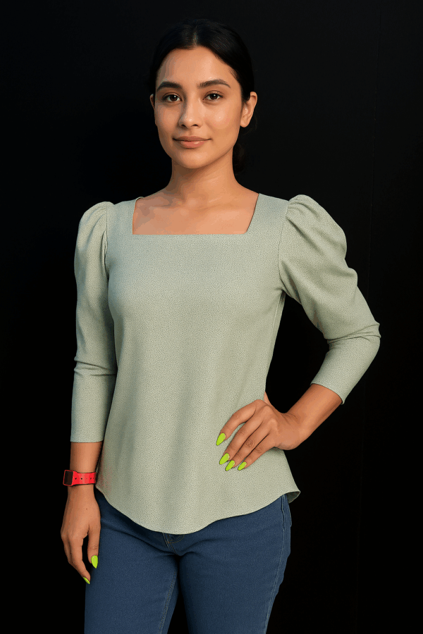 Sage Green Square Neck Puff Sleeve Top