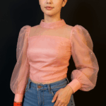 Blush Charm Organza Puff Sleeve Top