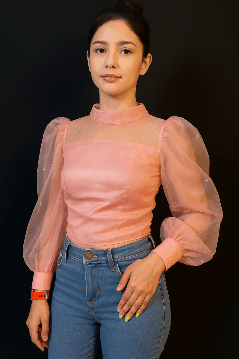 Blush Charm Organza Puff Sleeve Top - Image 1