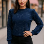 Midnight Glam Studded Puff Sleeve Top