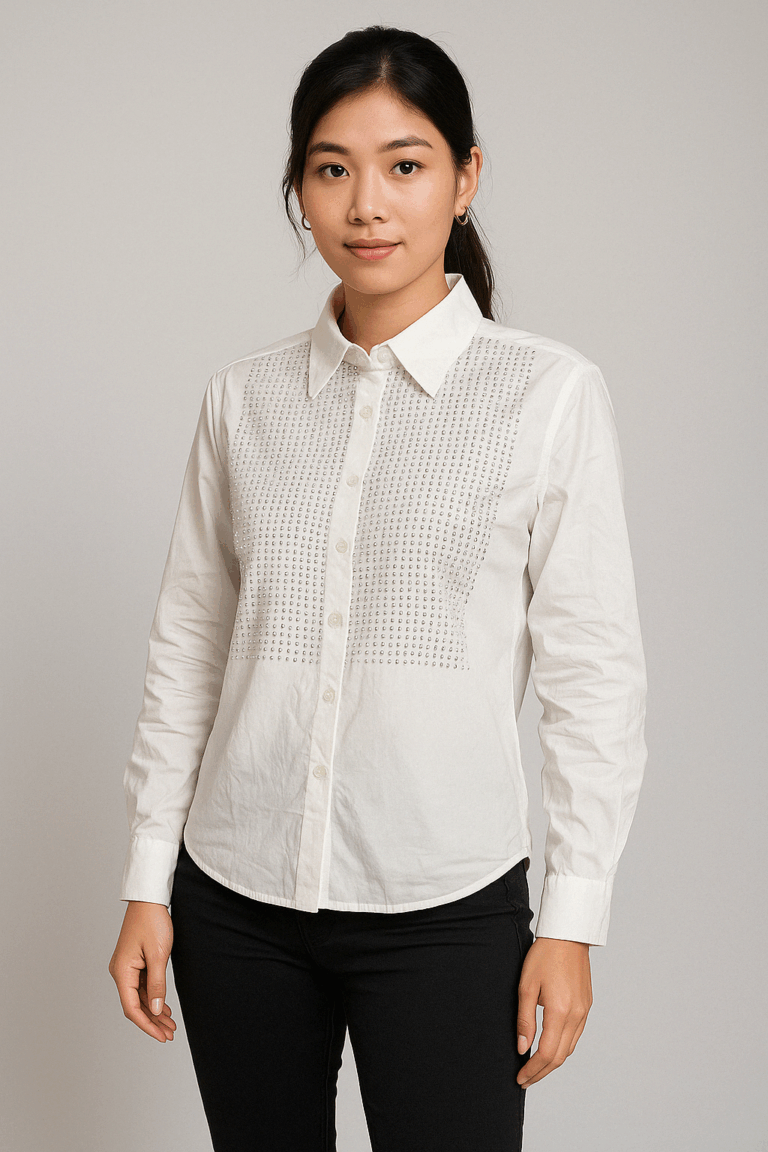 Classic Pearl-Grid Cotton Formal Shirt – Off White - Image 1