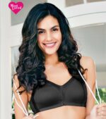 "Enamor A075 Black Full Coverage Bra - Non-Padded, Seamless, Stylish Neck Design, Full Support for Everyday Wear"