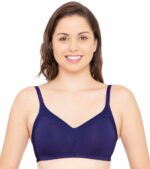 "Enamor A075 Blue Full Coverage Bra - Non-Padded, Seamless, Stylish Neck Design, Full Support for Everyday Wear"