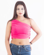 Hot Pink One-Shoulder Ruched Crop Top