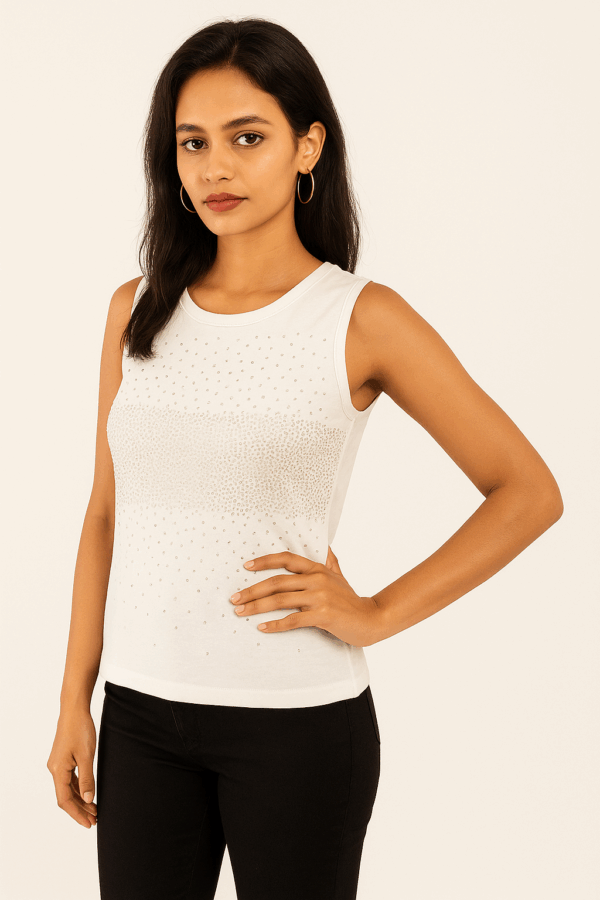 White Sleeveless Embellished Shell Top