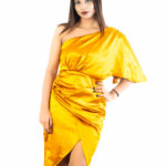 Golden One-Shoulder Satin Dress