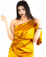 Golden One-Shoulder Satin Dress - Image 2