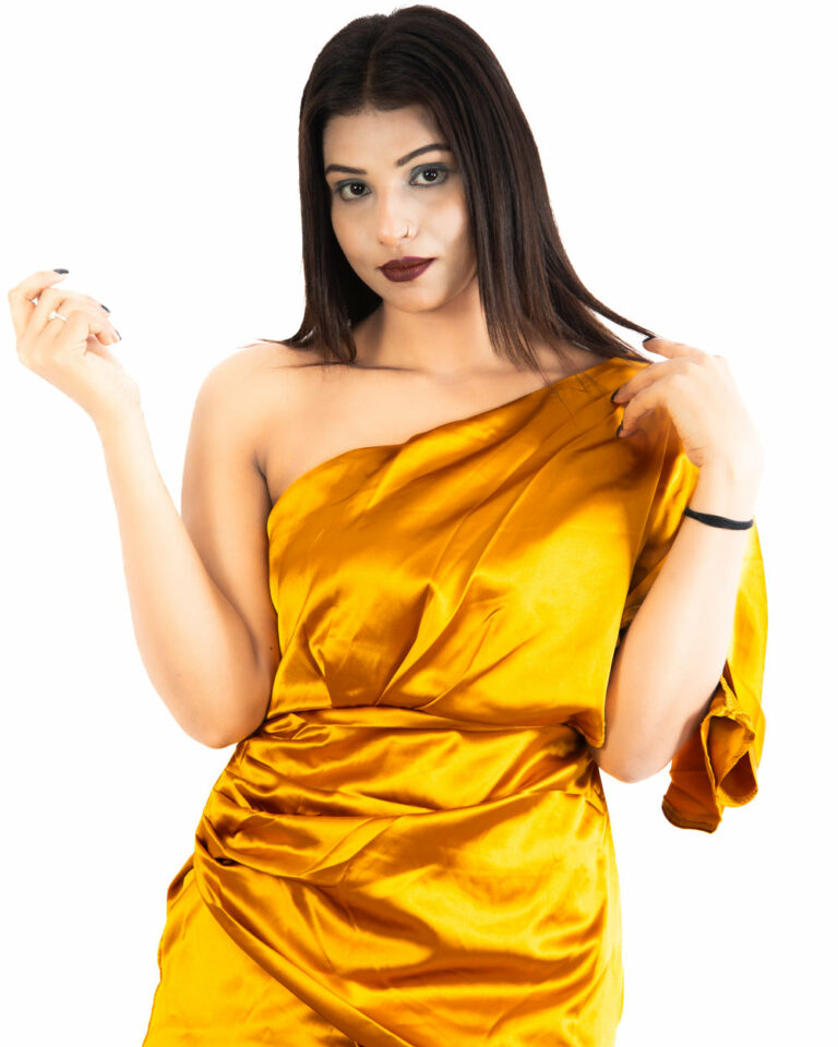 Golden One-Shoulder Satin Dress - Image 2