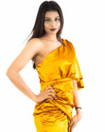 Golden One-Shoulder Satin Dress - Image 3