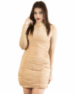 Champagne Ruched Bodycon Dress with High Neck - Image 3