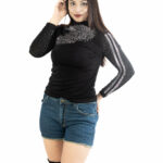 Black knitted full sleave top with rhinostone