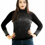Black rhinostone full sleeve Fitted Top