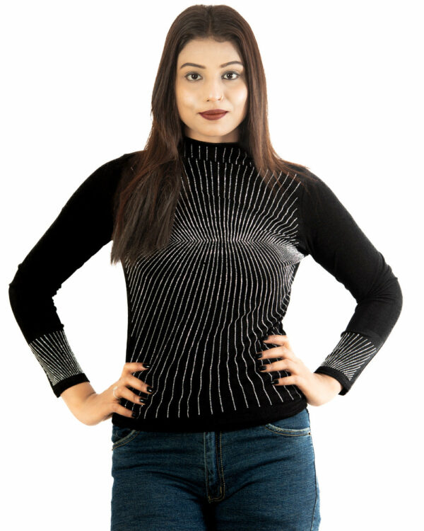 Black rhinostone full sleeve Fitted Top