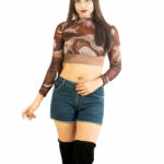 Swirl Print Mesh Crop Top