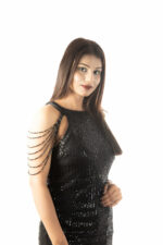 Women's Black Sequin Cold-Shoulder Cocktail Dress - Image 3