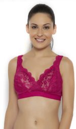 "Floret Cristina Pink Bra - Non-Padded, Full Coverage, Stylish Net Pattern for Everyday Use"
