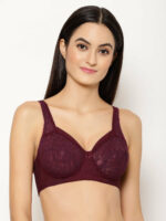 "Floret T3060 Wine Bra - Non-Padded, Full Coverage, Stylish Net Pattern for Everyday Use