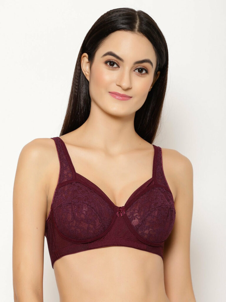 "Floret T3060 Wine Bra - Non-Padded, Full Coverage, Stylish Net Pattern for Everyday Use - Image 1