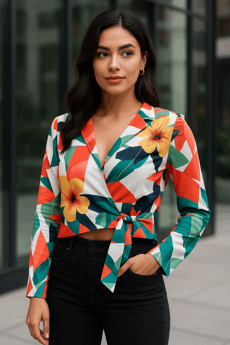 Tropical Floral Wrap top - Image 1