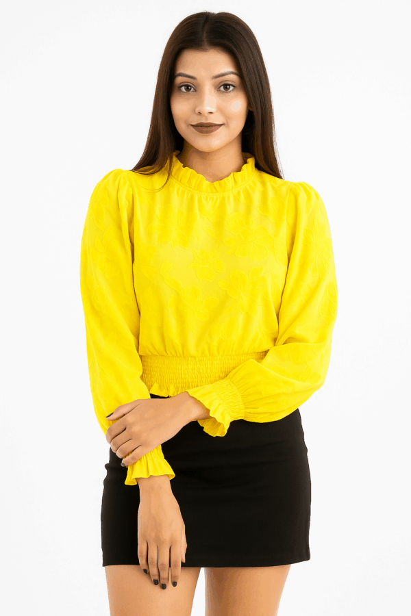 Sunshine Bloom Textured Yellow Smocked Top