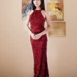 Crimson Elegance Sequin Gown