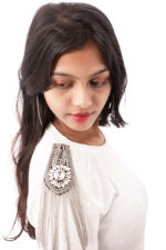 White Shoulder Embellished T-Shirt with Tassel Detailing - Image 3