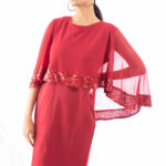 Red Sequin Overlay Shift Dress