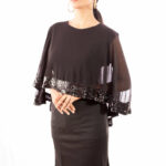 Black Dress with Sequin Trimmed Sheer Overlay