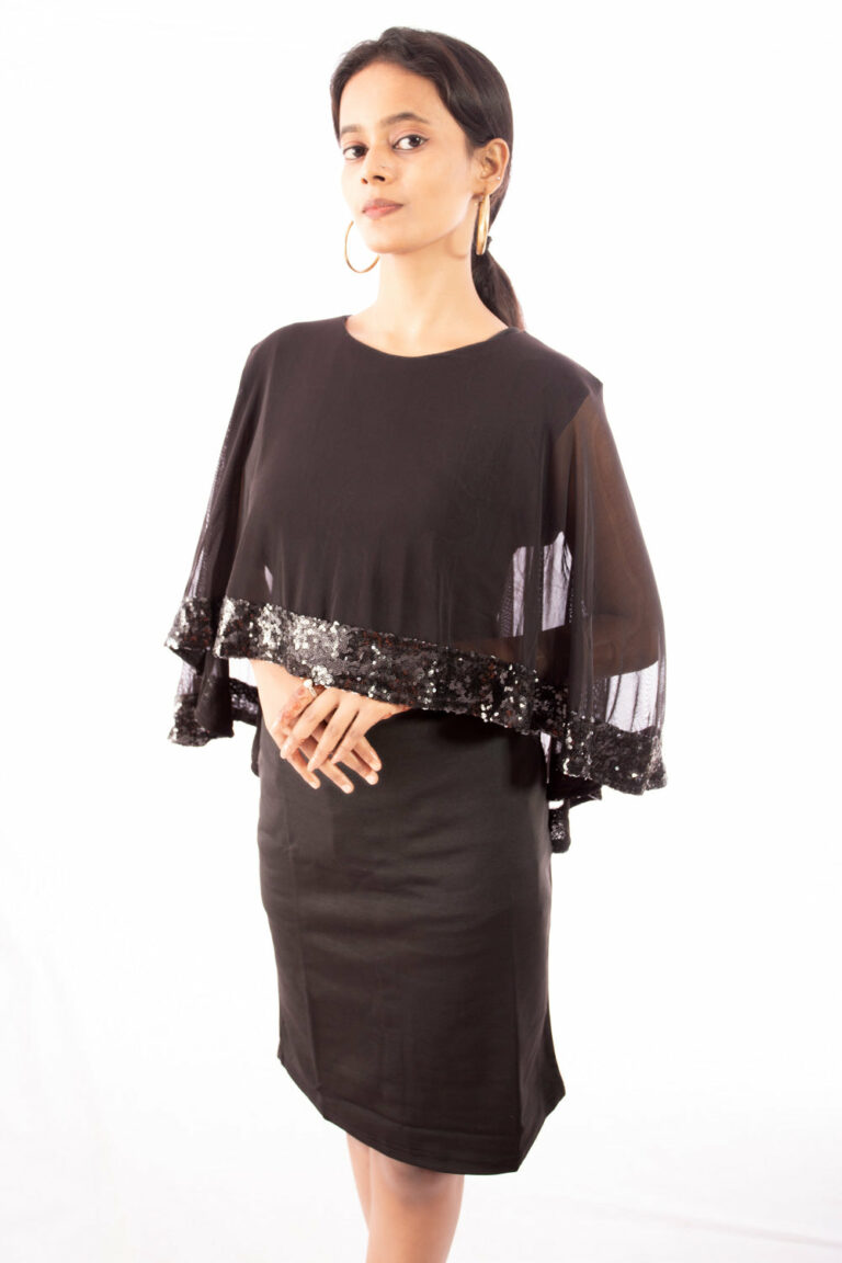 Black Sequin-Trimmed Sheer Overlay Dress - Image 1