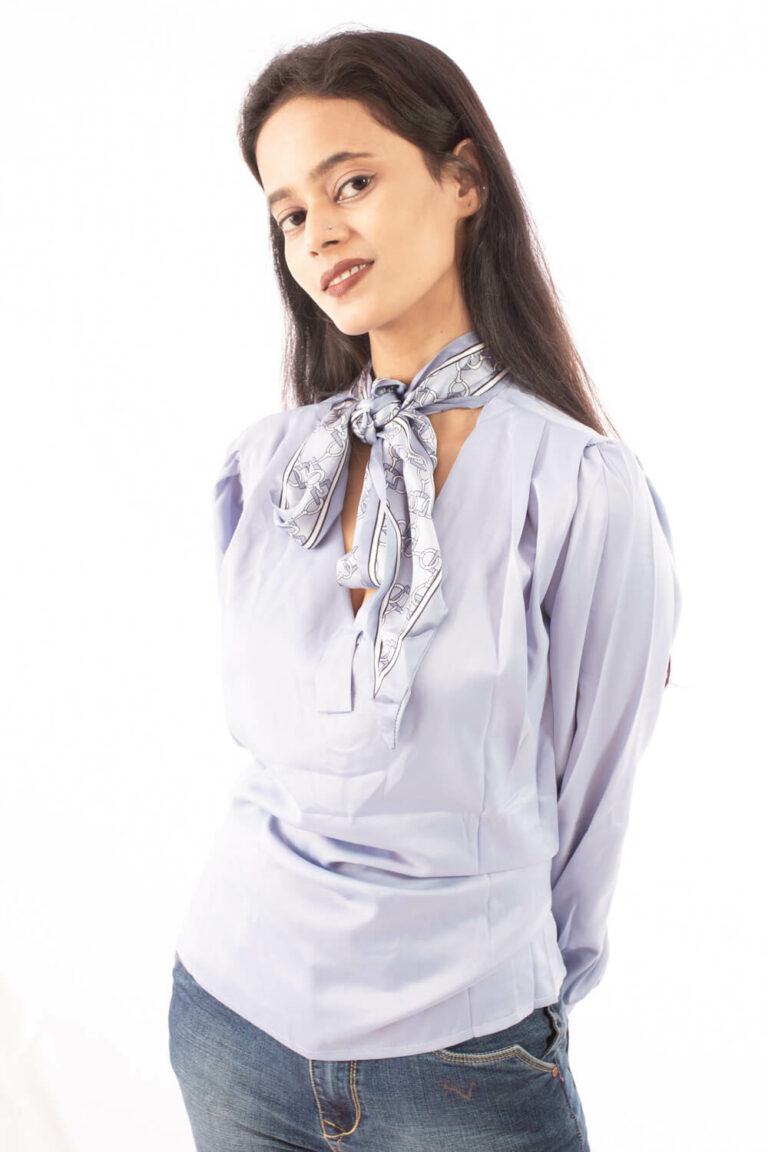 Lavender Grace Satin top with Printed Neck Scarf - Image 1