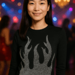 Flame styled Rhinestone studded Top in Black