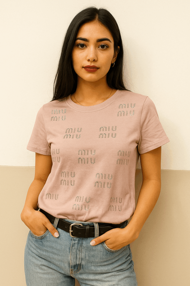 Miu Miu Embellished Logo T-shirt - Image 1