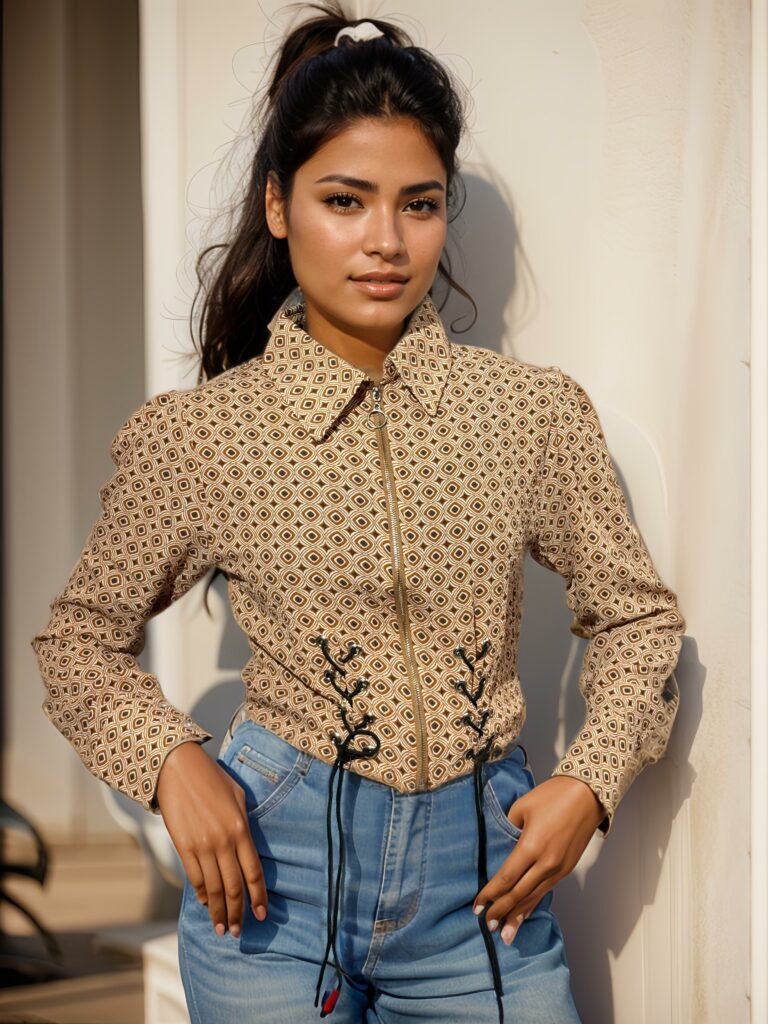 Retro Geo-Print Corset-Style Zip-Up Top