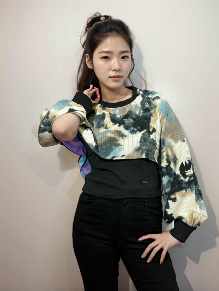Women's Abstract Print Satin-Sleeve Sweatshirt - Image 1