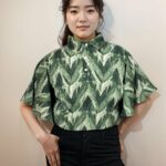 Green Abstract Chevron Flutter Sleeve Shirt