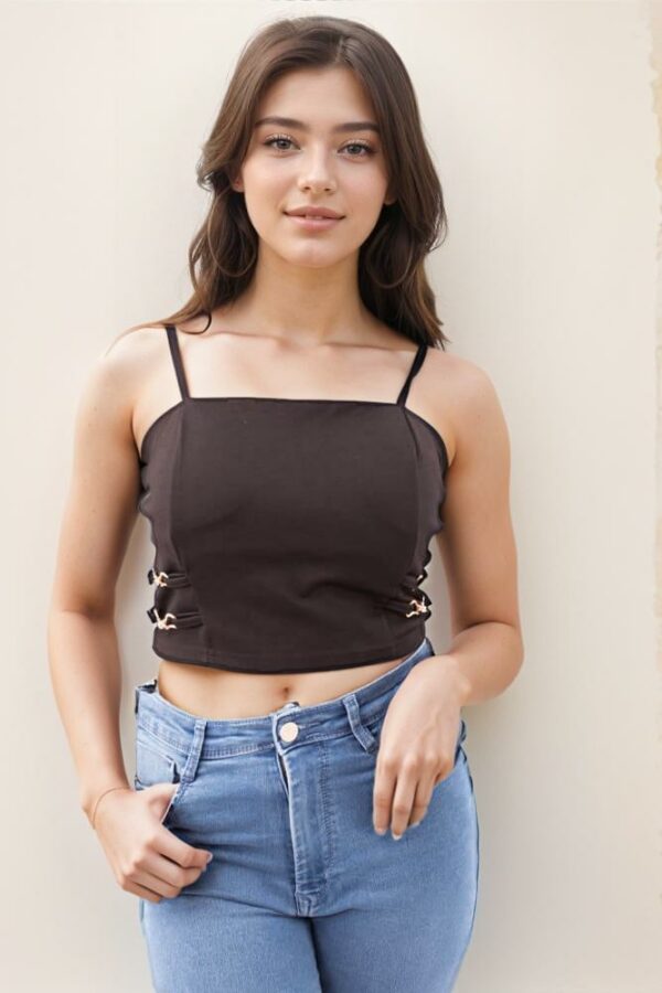 Side Clasp Detail Crop Cami top in BLACK
