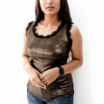 Metallic Sheen Lace-Trim Tank Top – Bronze