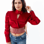 Red satin full sleave top