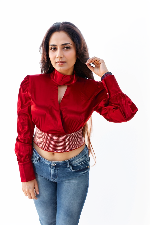 Red satin full sleave top